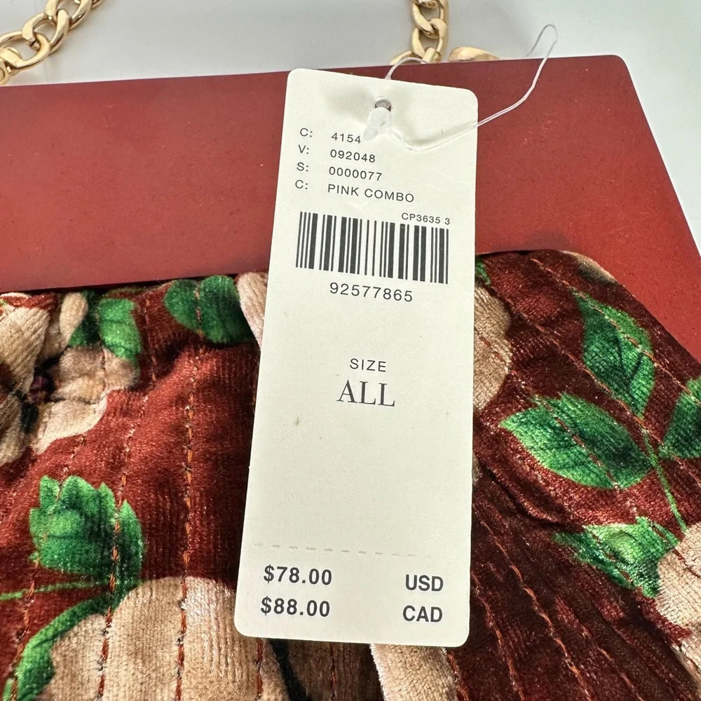 Anthropologie Pleated Velvet Clutch in Pink Combo NWT